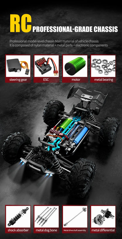 1:16 scale 4WD RC Monster Truck with LED Remote Control. 75KM/H or 50KM/H options