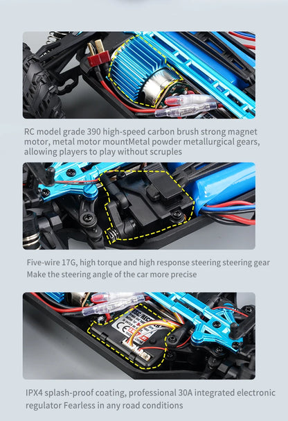 1:16 scale 4WD RC Monster Truck with LED Remote Control. 75KM/H or 50KM/H options