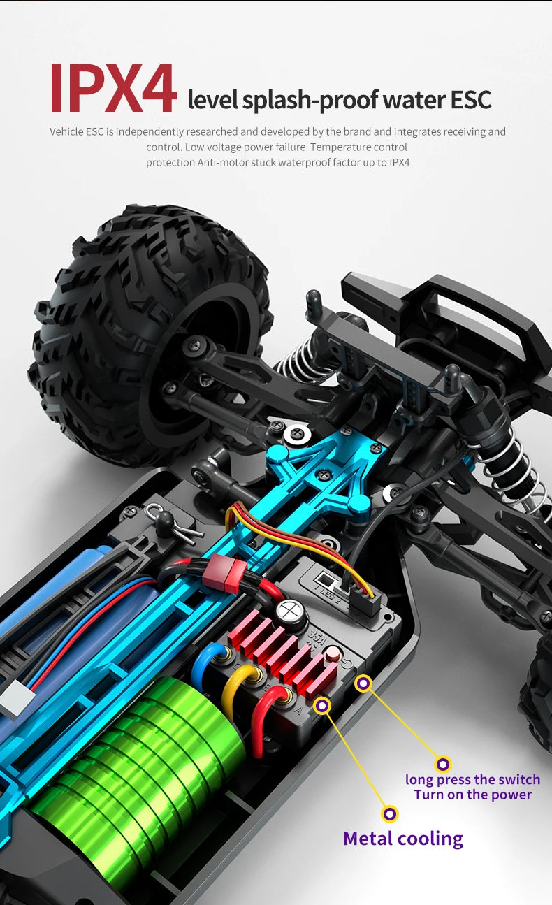 1:16 scale 4WD RC Monster Truck with LED Remote Control. 75KM/H or 50KM/H options