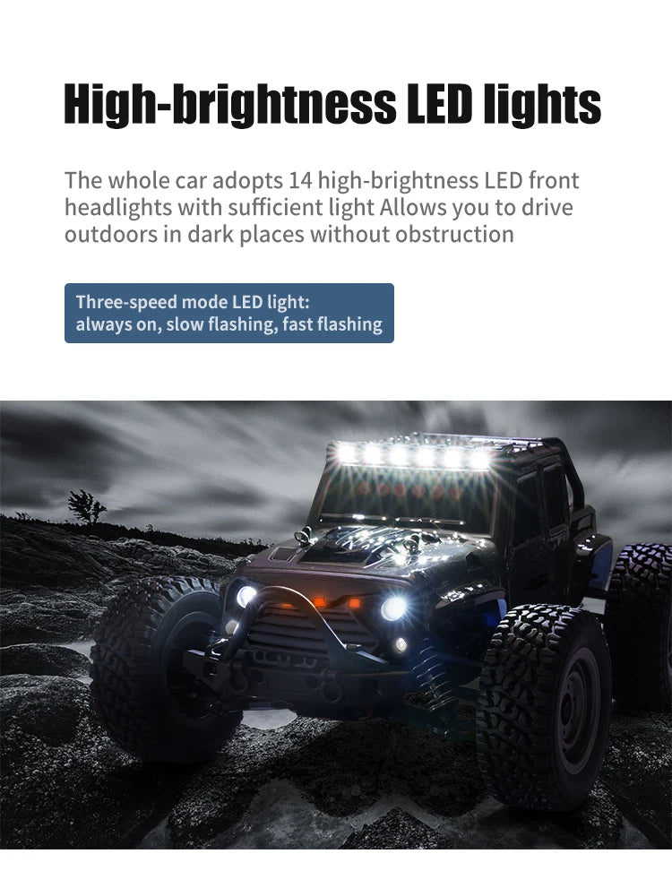 1:16 scale 4WD RC Monster Truck with LED Remote Control. 75KM/H or 50KM/H options