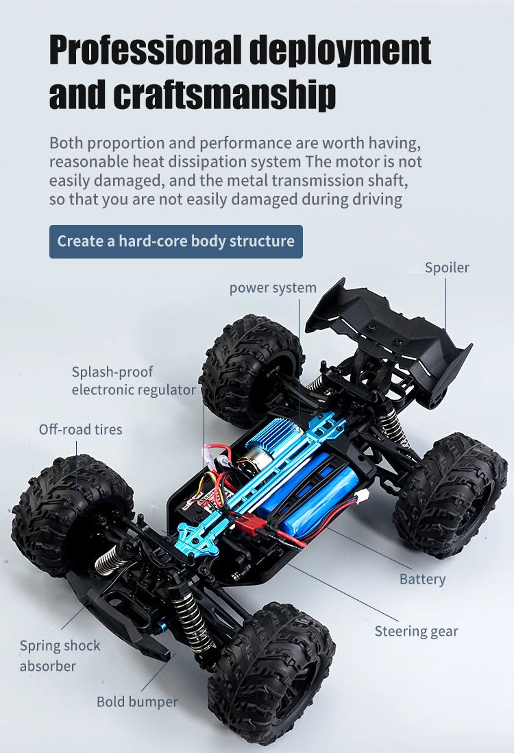 1:16 scale 4WD RC Monster Truck with LED Remote Control. 75KM/H or 50KM/H options